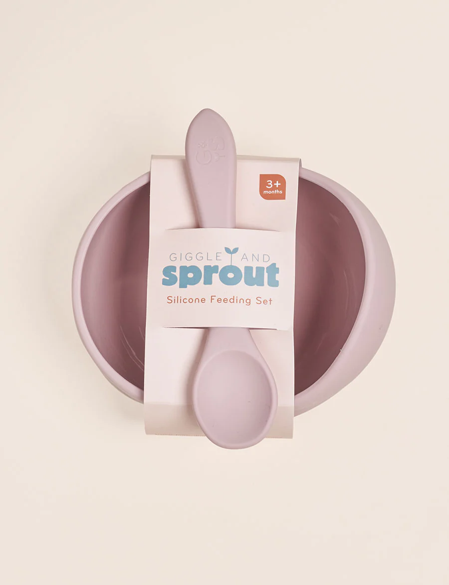 Giggle & Sprout Silicone Bowl & Spoon - Pink